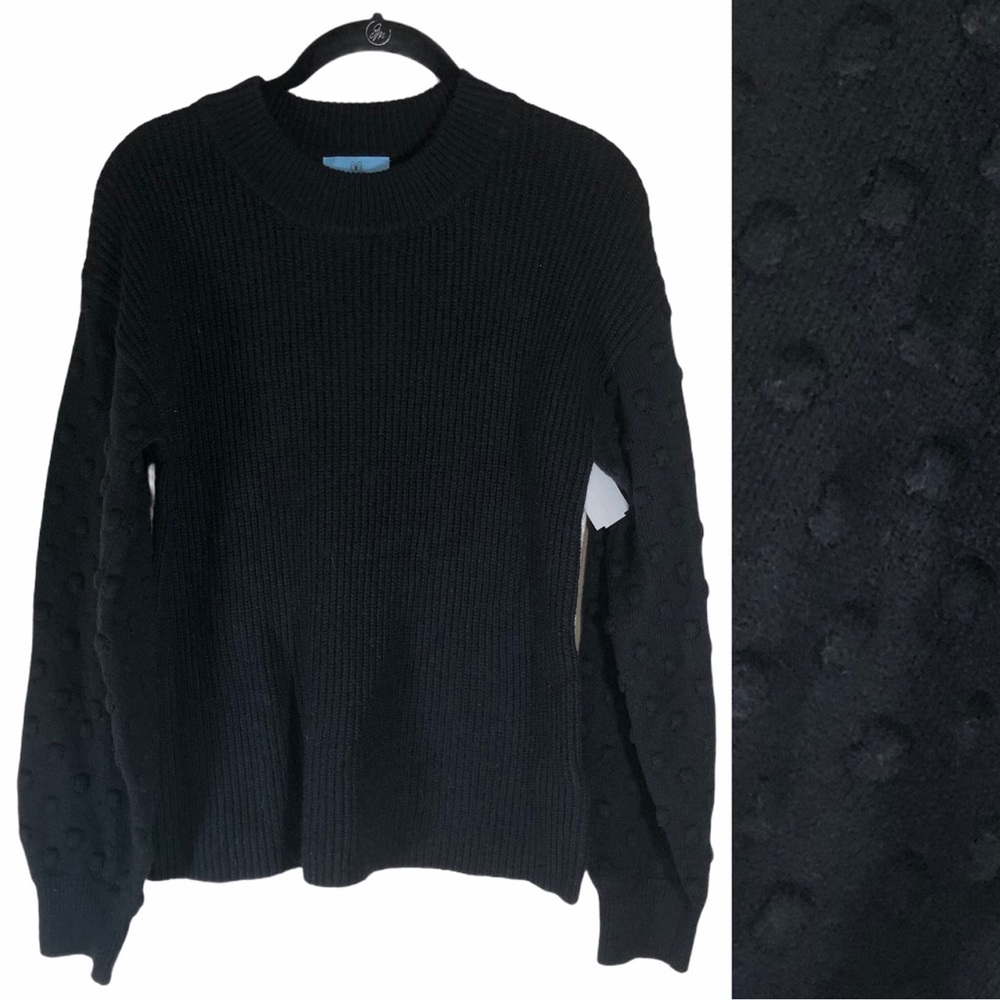 CeCe Medium Sweater Black Pom Pom Sleeve Bauble - Picture 2 of 8